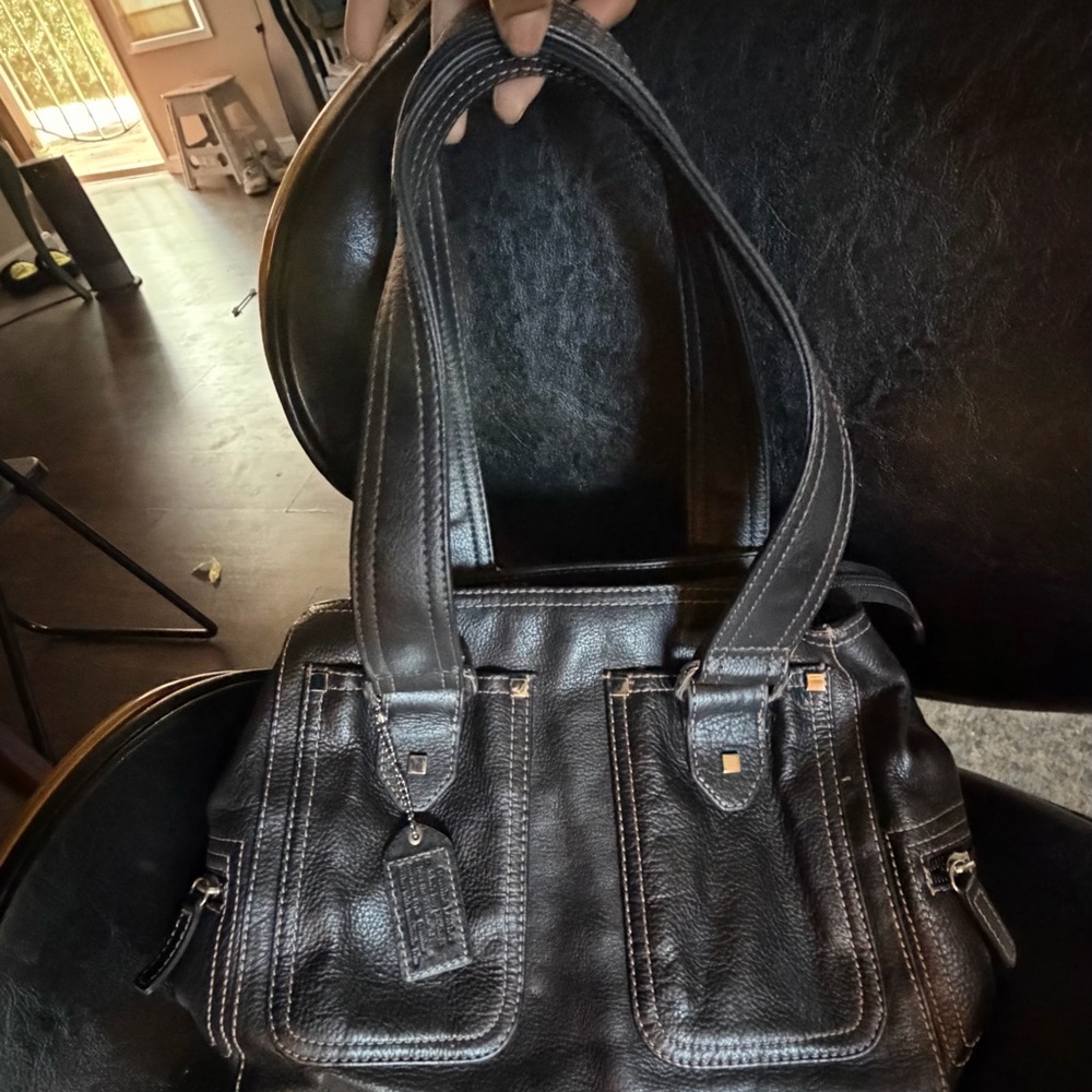 St. John's Bay Black Leather Shoulder Tote